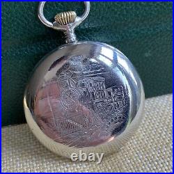 1910 Omega Grand Prix Paris Locomotive Back Pocket Watch