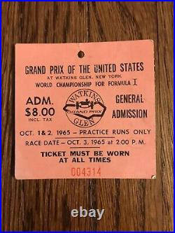 1965 F1 United States Grand Prix Ticket 2x Champ Graham Hill Gets Pole & Win
