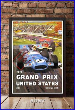 1969 F1 United States Grand Prix Poster A3 size Watkins Glen Reproduction Unused