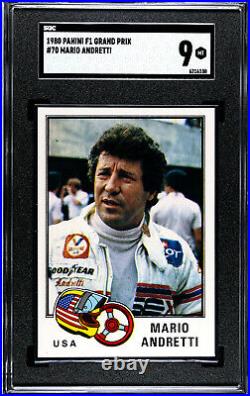 1980 Panini F1 Grand Prix #70 Mario Andretti Racing Sticker SGC 9 MINT POP 1