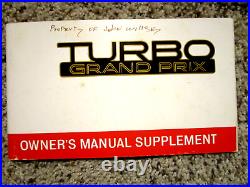 1989 Pontiac Turbo Grand Prix Factory GM Original Owners Manual Supplement