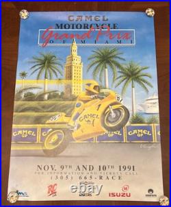 1991 Grand Prix of Miami Camel Motorcycle Racing Rare Sign Poster 90s Art