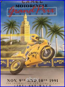 1991 Grand Prix of Miami Camel Motorcycle Racing Rare Sign Poster 90s Art