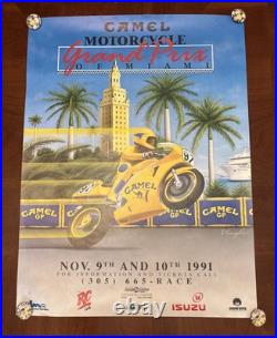 1991 Grand Prix of Miami Camel Motorcycle Racing Rare Sign Poster 90s Art