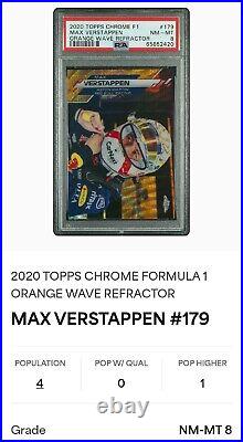 2020 Topps Chrome #179 F1 #/25 Max Verstappen Orange Wave Refractor PSA 8 POP 4