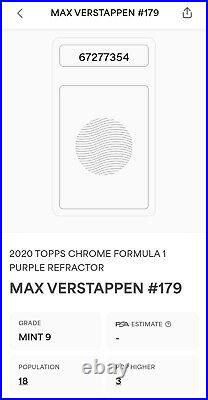 2020 Topps Chrome #179 F1 MAX VERSTAPPEN #/399 Purple Refractor SP RC PSA 9 MINT