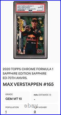 2020 Topps Chrome F1 #165 Sapphire #/70 Refractor Max Verstappen PSA 10 POP 1/1