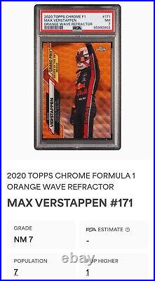 2020 Topps Chrome F1 #171 MAX VERSTAPPEN #1 /25 Orange Wave Refractor 1/1 PSA 7