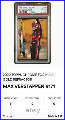 2020 Topps Chrome F1 #171 MAX VERSTAPPEN #50/50 True Gold Refractor RC SP PSA 8