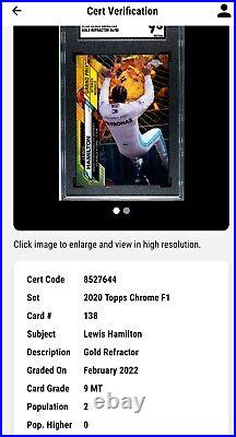 2020 Topps Chrome F1 #/50 Gold Refractor 138 Lewis Hamilton Rookie SP SGC 9 POP3