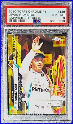 2020 Topps Chrome Sapphire F1 #1 /50 Gold Refractor #139 Lewis Hamilton PSA 8 SP