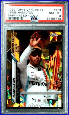 2020 Topps Chrome Sapphire F1 #1 /50 Gold Refractor #139 Lewis Hamilton PSA 8 SP