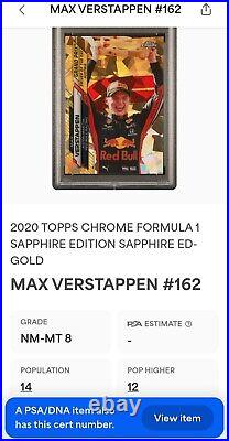 2020 Topps Chrome Sapphire F1 # /50 Gold Refractor #162 MAX VERSTAPPEN RC PSA 8
