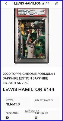 2020 Topps Chrome Sapphire F1 #/70 70th Anniversary Lewis Hamilton Rookie PSA 8