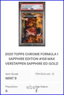 2020 Topps Chrome Sapphire F1 Max Verstappen /50 Gold Refractor #158 PSA 9 RC SP