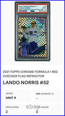 2021 Topps Chrome #52 F1 LANDO NORRIS #1/5 Red Checker Flag Refractor PSA 9 POP2