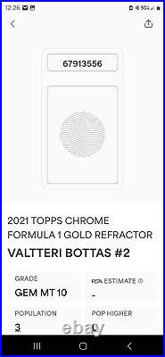 2021? Topps Chrome F1 Valtteri Botta, #2, Gold Refractor #30/50, PSA-10