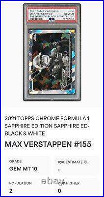 2021 Topps Chrome Sapphire F1 Max Verstappen /15 Black White Refractor SP PSA 10