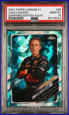 2021 Topps Chrome Sapphire Formula 1 F1 Liam Lawson #68 Aqua /99 PSA 10 GEM RC