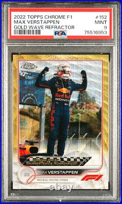 2022 Topps Chrome F1 #152 Gold Refractor #1 /50 Max Verstappen 1/1 Car # PSA 9