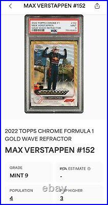 2022 Topps Chrome F1 #152 Gold Refractor #1 /50 Max Verstappen 1/1 Car # PSA 9