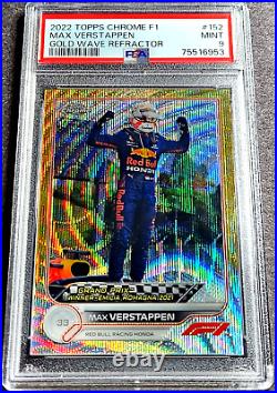 2022 Topps Chrome F1 #152 Gold Refractor #1 /50 Max Verstappen 1/1 Car # PSA 9