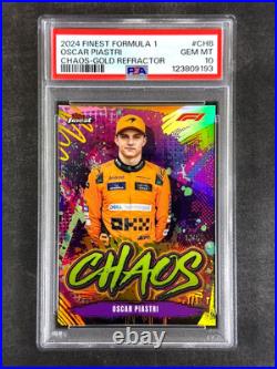 2024 Topps Finest F1 #CH8 Oscar Piastri Chaos Gold Refractor /50 PSA 10 Gem Mint