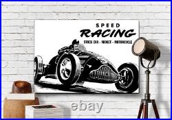 B&W Grand Prix Racing Canvas Print 18X24 24X36 36X48 Sizes Available Pop Art Car