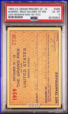 Bruce McLaren 1st Win, Jack Brabham 1st? Title 1959 US F1 Grand Prix Pass PSA 6