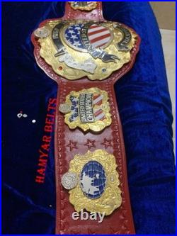 Iwgp US(united states) Championship Belt, 4mm Zinc, Dual Plated, cow Leather strap