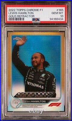 Lewis Hamilton 2022 Topps Chrome F1 165 Gold Refractor PSA 10 #17/50