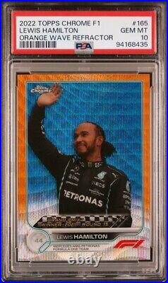 Lewis Hamilton 2022 Topps Chrome F1 165 Orange Wave Refractor PSA 10 #14/25