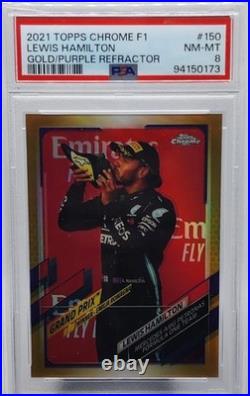 Lewis Hamilton Mercedes 2021 Topps Chrome F1 Gold Purple Ref. #150 PSA 8