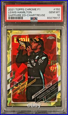 Lewis Hamilton Sapphire Chartreuse /199 2021 Topps Chrome F1 Sapphire PSA 10