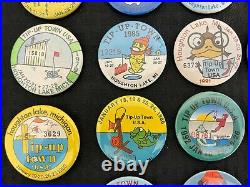 Lot of 37 Tip Up Town USA Badges Grand Prix Snomobile Race COMPLETE 1977 2013