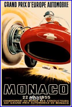 Monaco Grand Prix D'Europe 1955 Vintage French Poster Giclee Print 43 x 62