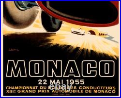 Monaco Grand Prix D'Europe 1955 Vintage French Poster Giclee Print 43 x 62