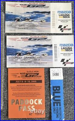 Nicky Hayden 1st Win 2005 USA Laguna Seca MotoGP Grand Prix Paddock Pass Tickets
