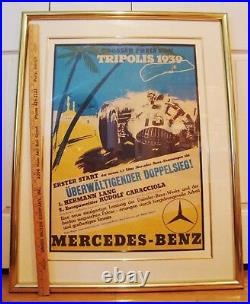 ORIGINAL 1939 GRAND PRIX OF TRIPOLI RACE POSTER 30 X 38 Framed MERCEDES BENZ