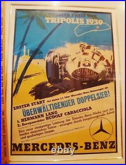 ORIGINAL 1939 GRAND PRIX OF TRIPOLI RACE POSTER 30 X 38 Framed MERCEDES BENZ