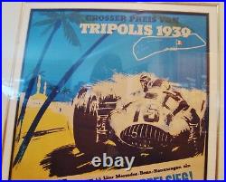 ORIGINAL 1939 GRAND PRIX OF TRIPOLI RACE POSTER 30 X 38 Framed MERCEDES BENZ