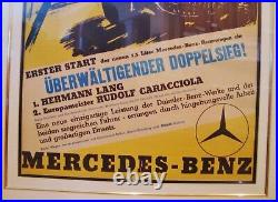 ORIGINAL 1939 GRAND PRIX OF TRIPOLI RACE POSTER 30 X 38 Framed MERCEDES BENZ