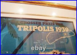 ORIGINAL 1939 GRAND PRIX OF TRIPOLI RACE POSTER 30 X 38 Framed MERCEDES BENZ