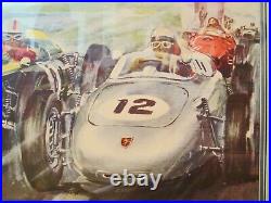 ORIGINAL 1960 GERMAN GRAND PRIX RACE POSTER 30 X 39 Framed PORSCHE Nurburgring