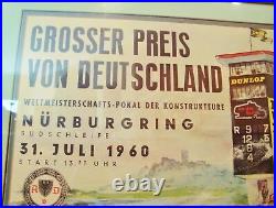 ORIGINAL 1960 GERMAN GRAND PRIX RACE POSTER 30 X 39 Framed PORSCHE Nurburgring