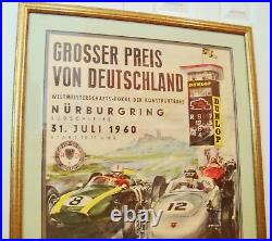 ORIGINAL 1960 GERMAN GRAND PRIX RACE POSTER 30 X 39 Framed PORSCHE Nurburgring