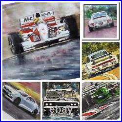 Original Oil Painting 1991 F 1 Schumacher Senna Grand Prix Formula One Race Car