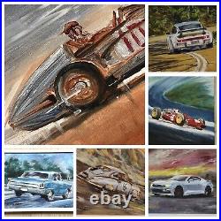 Original Oil Painting 1991 F 1 Schumacher Senna Grand Prix Formula One Race Car