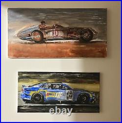 Original Oil Painting 1991 F 1 Schumacher Senna Grand Prix Formula One Race Car