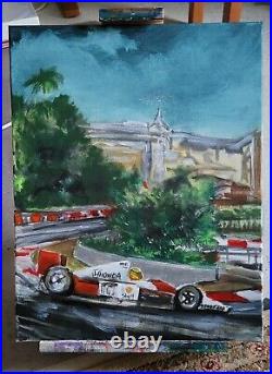 Original Painting F 1 Senna Schumacher Monaco GP Grand Prix Formula one Race Car